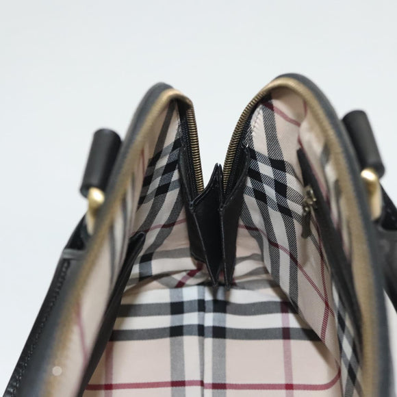 BURBERRY Hand Bag Leather Gold Black Auth 118748