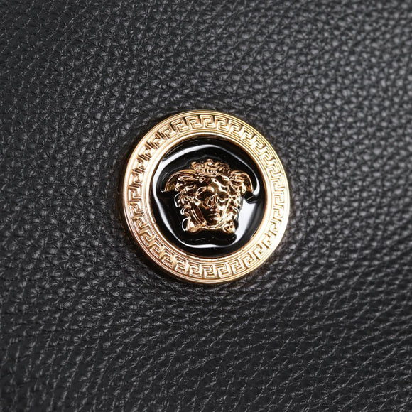 VERSACE Tote Bag Leather 2way Black Gold Auth 118750V