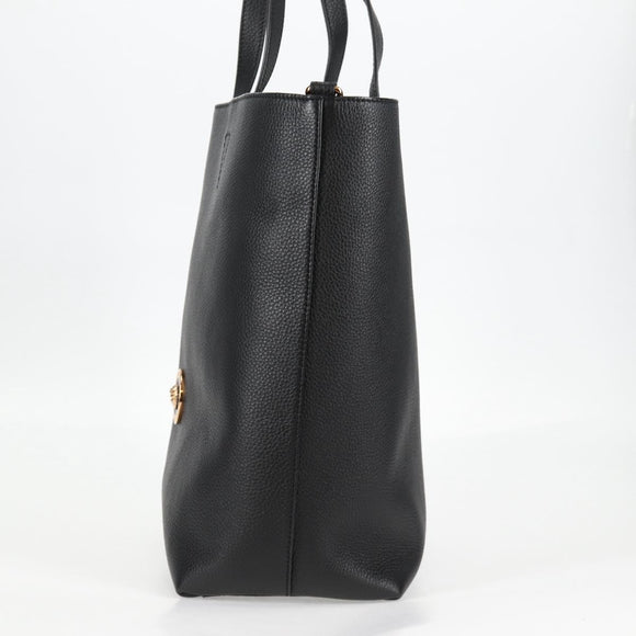 VERSACE Tote Bag Leather 2way Black Gold Auth 118750V