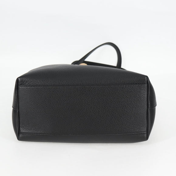 VERSACE Tote Bag Leather 2way Black Gold Auth 118751A