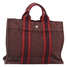 HERMES Fourre Tout PM Tote Bag Canvas Wine Red Auth 118757