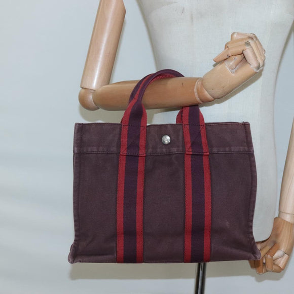HERMES Fourre Tout PM Tote Bag Canvas Wine Red Auth 118757