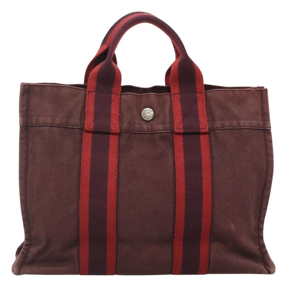 HERMES Fourre Tout PM Tote Bag Canvas Wine Red Auth 118757