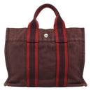 HERMES Fourre Tout PM Tote Bag Canvas Wine Red Auth 118757-2