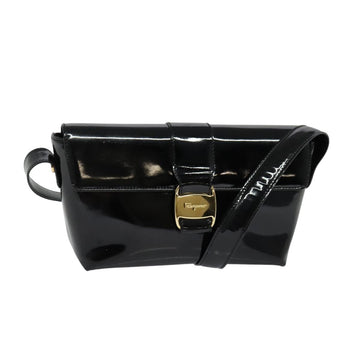 Salvatore Ferragamo Gancini Shoulder Bag Leather Black Gold Auth 118764