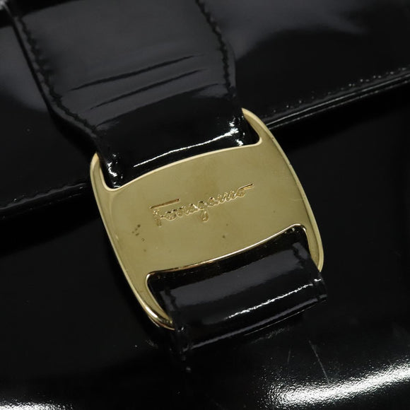 Salvatore Ferragamo Gancini Shoulder Bag Leather Black Gold Auth 118764