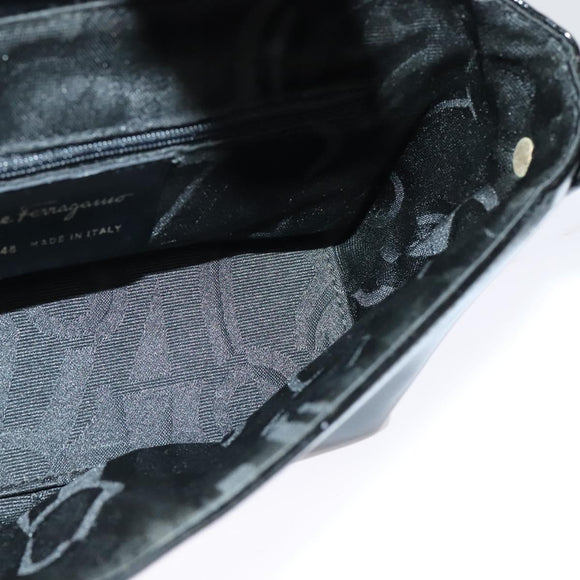 Salvatore Ferragamo Gancini Shoulder Bag Leather Black Gold Auth 118764