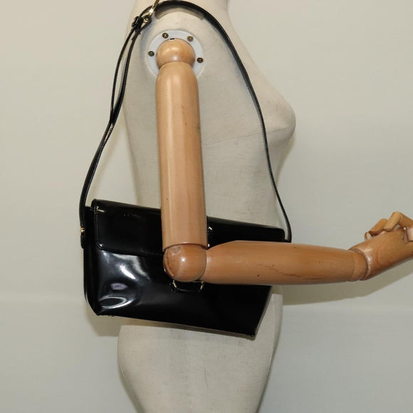 Salvatore Ferragamo Gancini Shoulder Bag Leather Black Gold Auth 118764