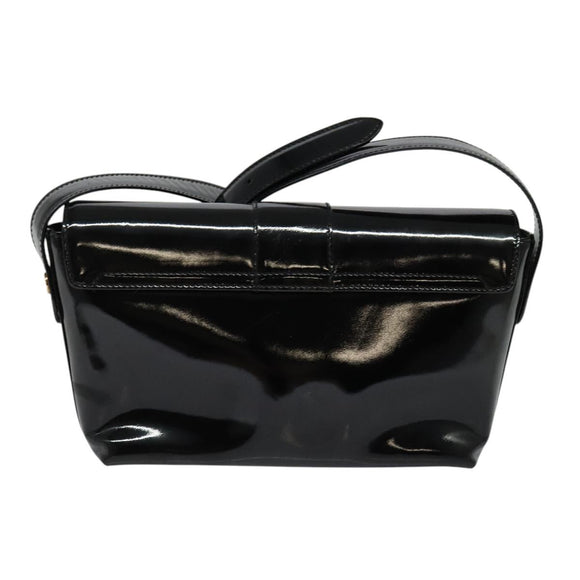 Salvatore Ferragamo Gancini Shoulder Bag Leather Black Gold Auth 118764