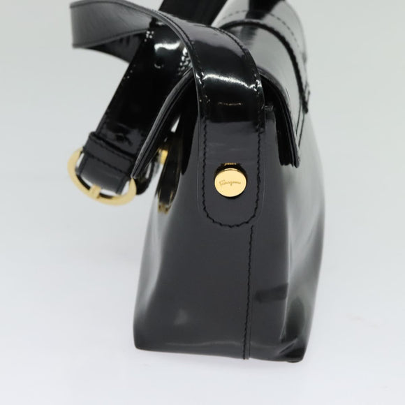 Salvatore Ferragamo Gancini Shoulder Bag Leather Black Gold Auth 118764