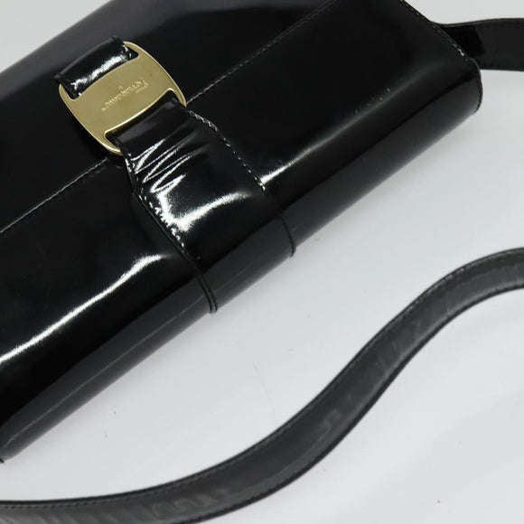 Salvatore Ferragamo Gancini Shoulder Bag Leather Black Gold Auth 118764
