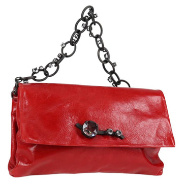 Miu Miu Chain Shoulder Bag Leather Red Auth 118770V