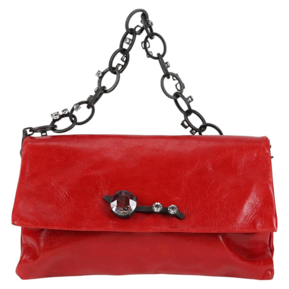 Miu Miu Chain Shoulder Bag Leather Red Auth 118770V