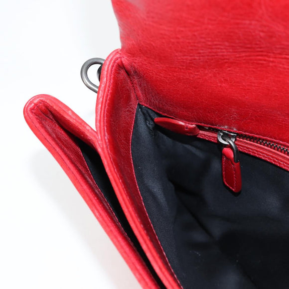 Miu Miu Chain Shoulder Bag Leather Red Auth 118770V