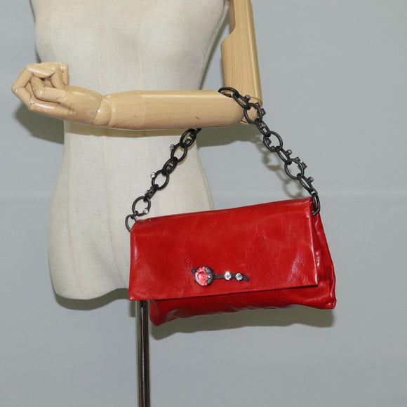 Miu Miu Chain Shoulder Bag Leather Red Auth 118770V