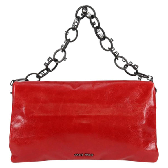 Miu Miu Chain Shoulder Bag Leather Red Auth 118770V