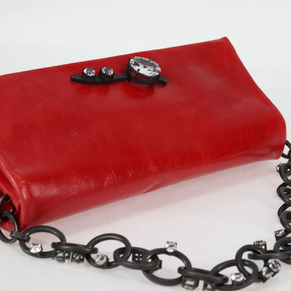 Miu Miu Chain Shoulder Bag Leather Red Auth 118770V