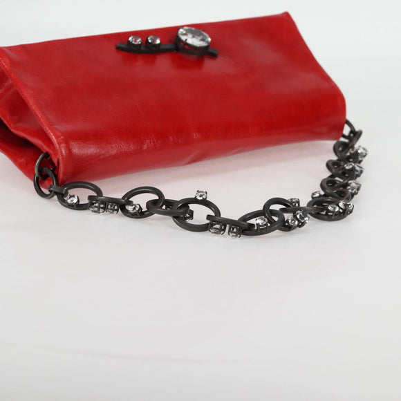 Miu Miu Chain Shoulder Bag Leather Red Auth 118770V