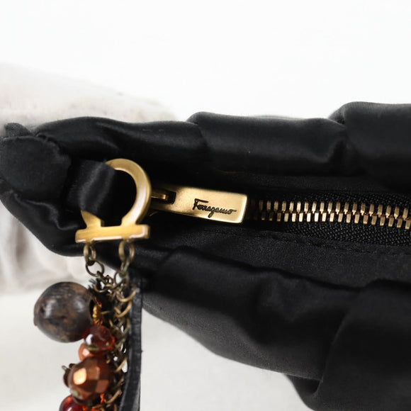 Salvatore Ferragamo Hand Bag Satin Black Auth 118774V