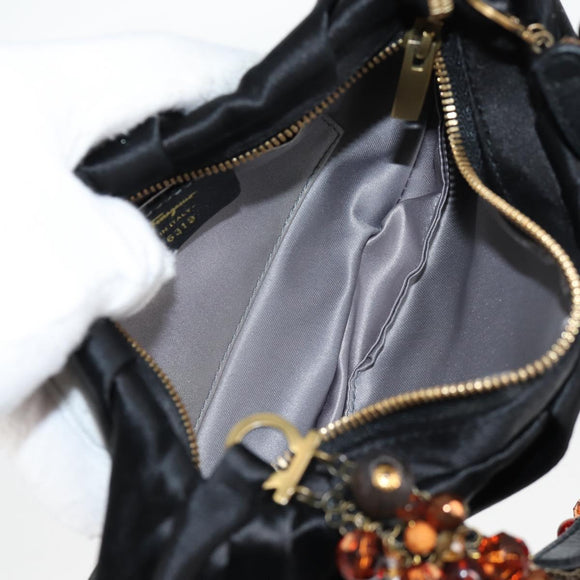 Salvatore Ferragamo Hand Bag Satin Black Auth 118774V