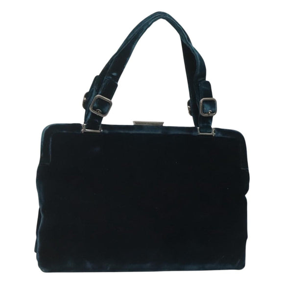 PRADA Tote Bag Velor Navy Silver Auth 118778