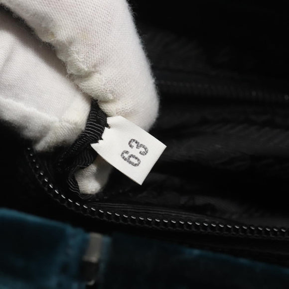 PRADA Tote Bag Velor Navy Silver Auth 118778