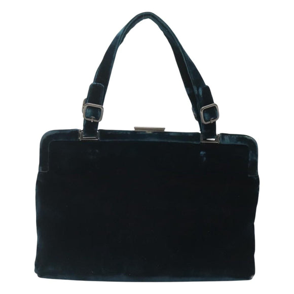 PRADA Tote Bag Velor Navy Silver Auth 118778