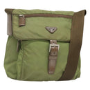 PRADA Shoulder Bag Nylon Khaki Silver Auth 118779-1