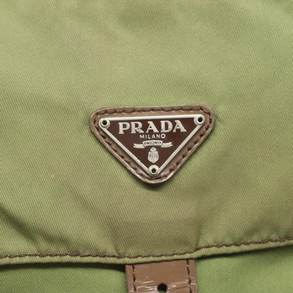 PRADA Shoulder Bag Nylon Khaki Silver Auth 118779