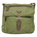 PRADA Shoulder Bag Nylon Khaki Silver Auth 118779-2