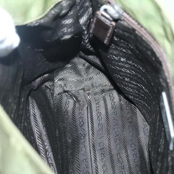 PRADA Shoulder Bag Nylon Khaki Silver Auth 118779