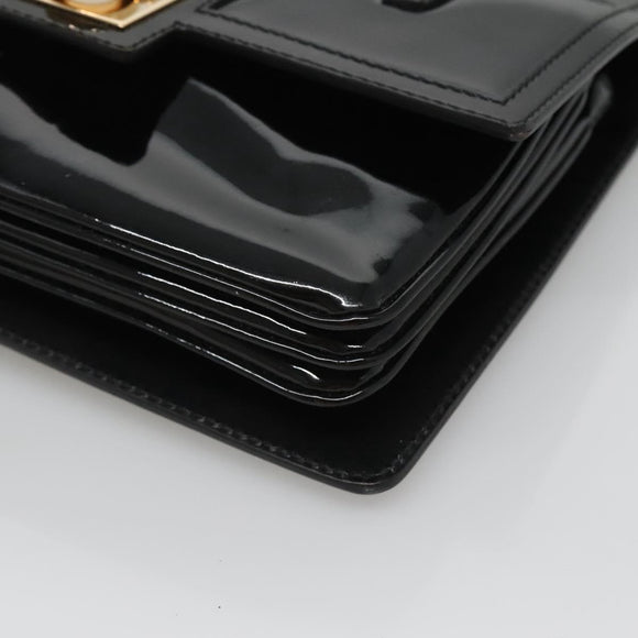 Salvatore Ferragamo Gancini Hand Bag Patent leather Black Gold Auth 118783