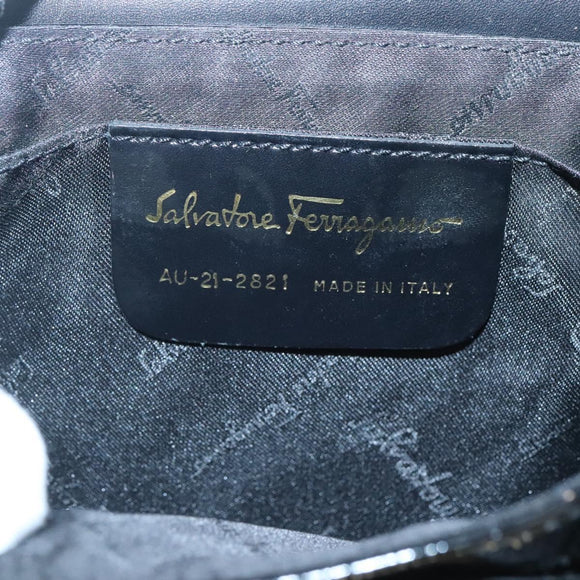 Salvatore Ferragamo Gancini Hand Bag Patent leather Black Gold Auth 118783