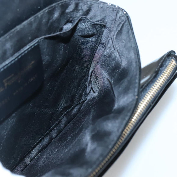 Salvatore Ferragamo Gancini Hand Bag Patent leather Black Gold Auth 118783