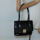 Salvatore Ferragamo Gancini Hand Bag Patent leather Black Gold Auth 118783-21