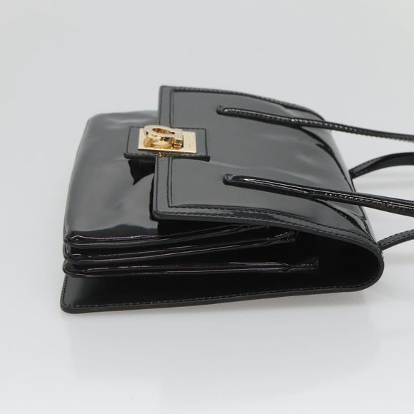 Salvatore Ferragamo Gancini Hand Bag Patent leather Black Gold Auth 118783
