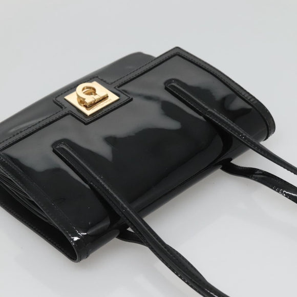 Salvatore Ferragamo Gancini Hand Bag Patent leather Black Gold Auth 118783