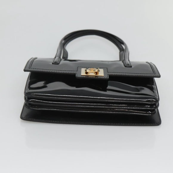 Salvatore Ferragamo Gancini Hand Bag Patent leather Black Gold Auth 118783