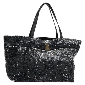Salvatore Ferragamo Sequin Tote Bag Nylon Black Auth 118787V