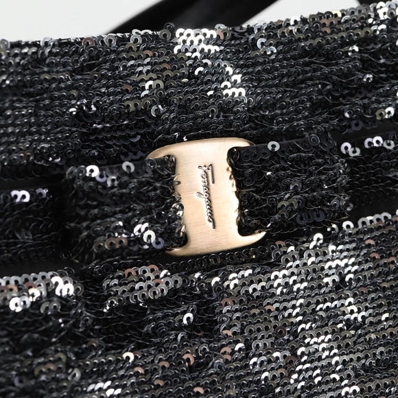Salvatore Ferragamo Sequin Tote Bag Nylon Black Auth 118787V