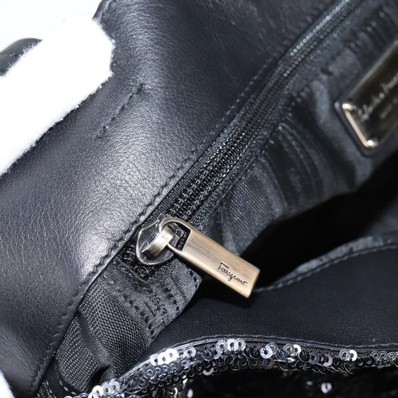 Salvatore Ferragamo Sequin Tote Bag Nylon Black Auth 118787V