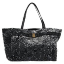 Salvatore Ferragamo Sequin Tote Bag Nylon Black Auth 118787V-13