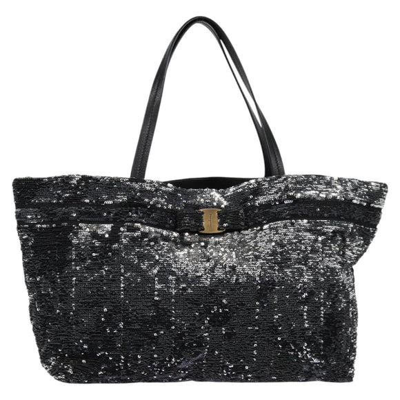 Salvatore Ferragamo Sequin Tote Bag Nylon Black Auth 118787V