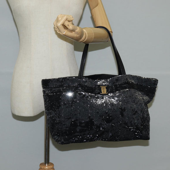 Salvatore Ferragamo Sequin Tote Bag Nylon Black Auth 118787V