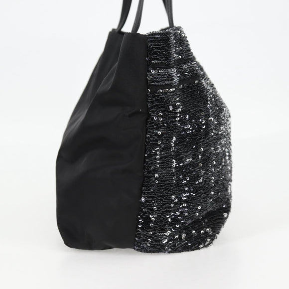 Salvatore Ferragamo Sequin Tote Bag Nylon Black Auth 118787V