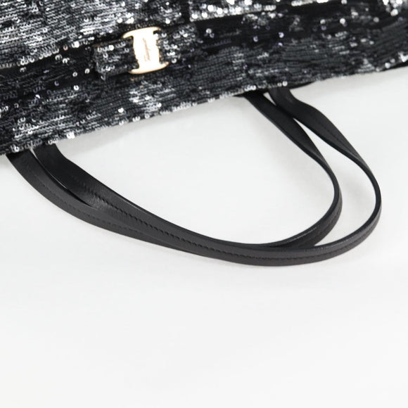 Salvatore Ferragamo Sequin Tote Bag Nylon Black Auth 118787V