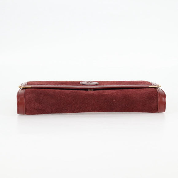 CARTIER Chain Shoulder Bag Suede Leather Red Gold Auth 118790V