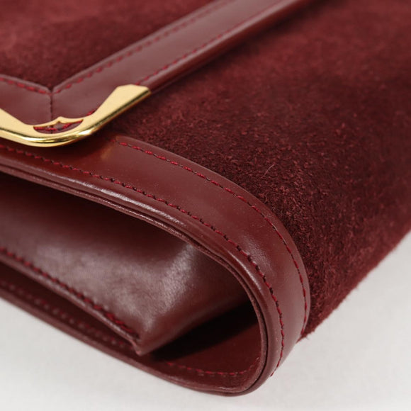 CARTIER Chain Shoulder Bag Suede Leather Red Gold Auth 118790V