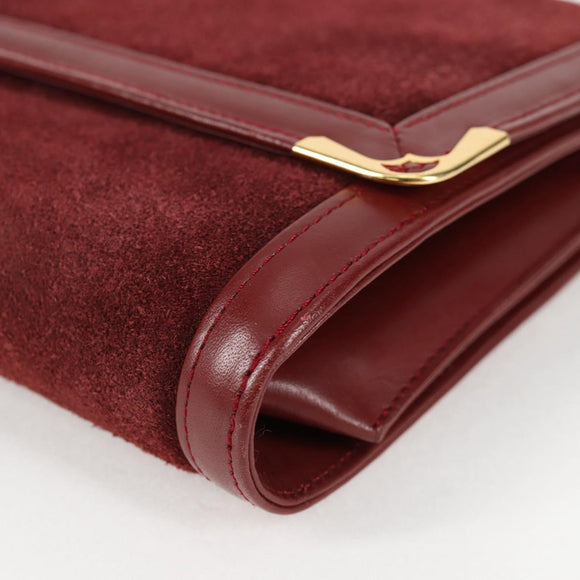 CARTIER Chain Shoulder Bag Suede Leather Red Gold Auth 118790V