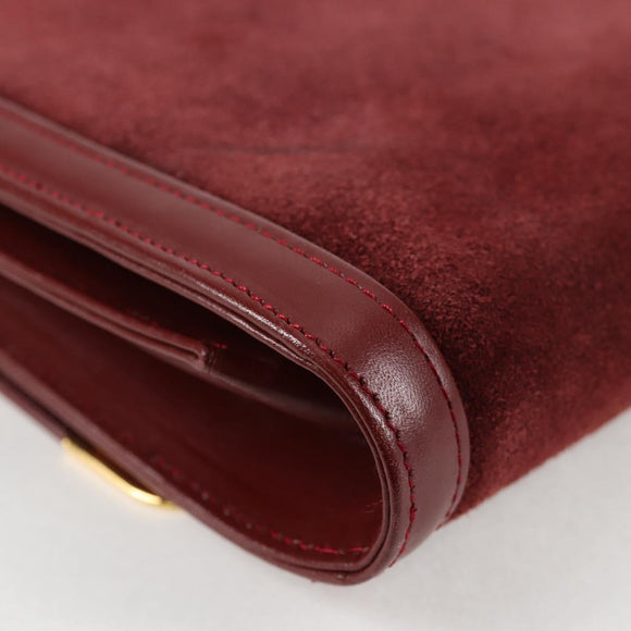 CARTIER Chain Shoulder Bag Suede Leather Red Gold Auth 118790V